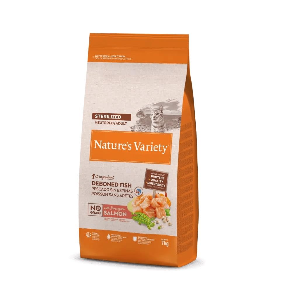 Pack Ahorro 2 Sacos de pienso para Gatos esterilizados Natures Variety Selected con salmón Noruego,
