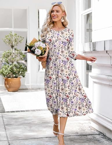 Image of HOTOUCH Women's 3 /4 Sleeve A-line and Flare Midi Long Dress