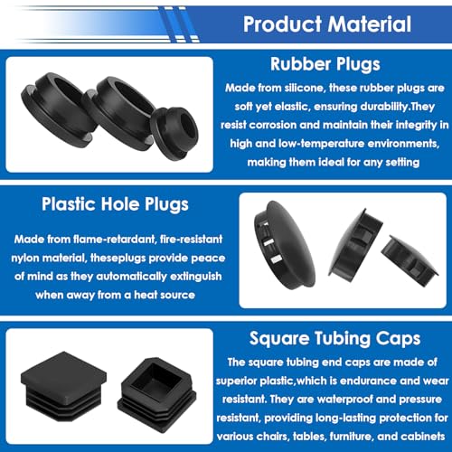 Image of smseace 310Pcs 3-Type Rubber Plugs, Plastic Hole Plugs, Square Tubing End Caps 20-Sizes 2 inch 1-1 /2 inch 1-1 /4 inch 1 inch 3 /4 inch 5 /8 inch 1 /2 inch 3 /8 inch 5 /16 inch 1 /4 inch 1 /5 inch for Furniture,Offices,Kitchens in Biscuits & Plugs