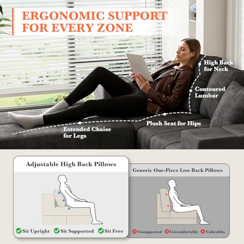 Modular Sectional Cloud Sofa, Boneless Couches for Living Room with L-Shaped Chaise, Modern Comfy Loveseat Customizable Sleeper Sofa Bed with Non Slip, No Assembly & Deep Seat — view 4