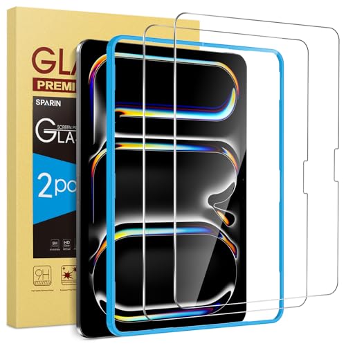 SPARIN Schutzfolie für iPad iPad Pro 11 Zoll M5 2025/Pro 11 Zoll 2024 M4 mit Rahmen-Installationshilfe 2 Stück 9H Härte Glas Folie Anti-Bläschen HD-Klar