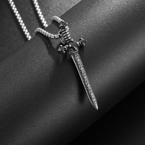 Gothic Silver Black Sword Pendant Necklace, Unique Non Tarnish Silver Plated Sword Choker Necklace Trendy Halloween Christmas Grunge Necklaces for Women Men4