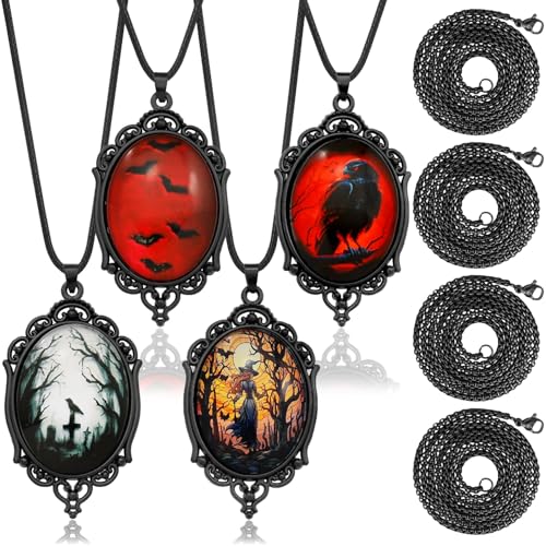 8 Pcs Gothic Necklace Goth Jewelry Witch Gifts For Women Cameo Choker Necklaces Black Stainless Steel Chains Blood Vampire Bat Crow Cross Costume Party…