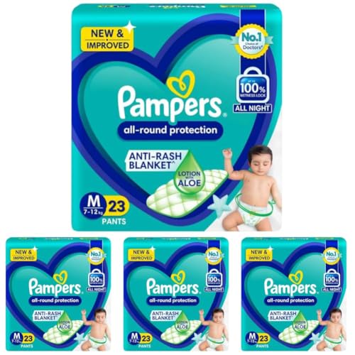 Image of Pampers All round Protection Pants, Medium size baby diapers (MD) 22 Count, Anti Rash diapers, Lotion with Aloe Vera (Pack of 4)