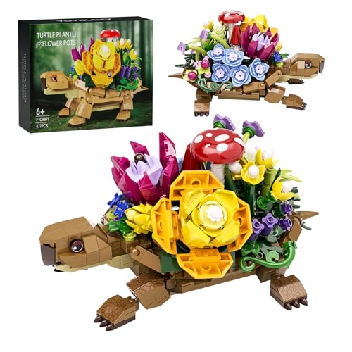 Millionspring Schildkröten-Tierspielzeug-Bausatz Meeresschildkröte mit Blumentopf-Baustein lustiger Bausatz für Erwachsene und Kinder ab 6 Jahren Geburtstags (509 Teile)
