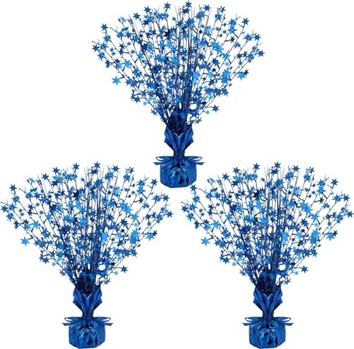 Image of Crowye 3 Pcs Table Centerpiece for Party Blue Star Table Decoration Metallic Foil Spray Centerpiece for Birthday 4th of July 250th Anniversary Party Decorations
