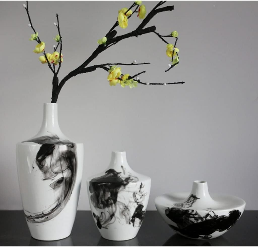 Vase Modern Chinese Ink Ceramic Vase Home Living Room Entrance Flower Arrangement Desktop Decoration Study Zen Decoration Suitable for Dining and Living Room Home decoratio