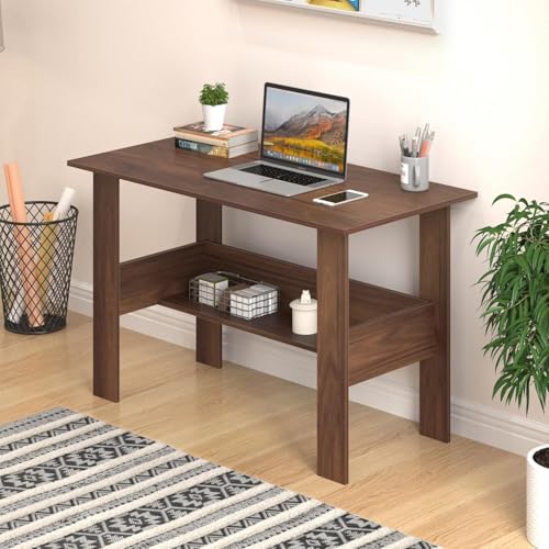 Image of Furniture Cafe Modern Computer Desk with Storage Shelf - Study Writing Table for Home Office and Bedroom (Wenge)