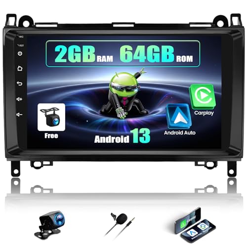 SIXWIN 2+64G Android 15 Autoradio para Mercedes B200/W245/W169/B180/Vito/Viano/W906 Sprinter con Pantalla 9'' HD 2.5D, Wireless CarPlay, Android Auto, GPS Integrado y Mirror Link Dual iOS/Android
