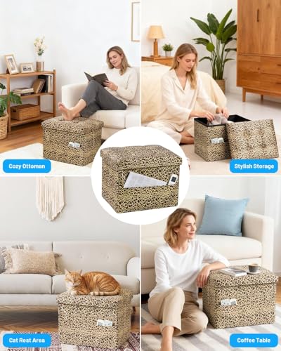 Image of Bsketa Storage Ottoman Bench, 17 inch Folding Velvet Foot Rest,Leopard Print