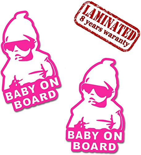 Image of 2 x Vinyl Self-Adhesive Funny Stickers Hangover Baby on Board Pink Decal Car Window Auto B 171