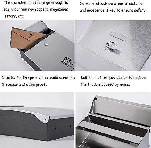 KANULAN Brievenbus Met Slot En Sleutels Brievenbus Huishoudelijke Roestvrij Staal Krantbrievenbussen Outdoor Wandmontage… - Afbeelding 4
