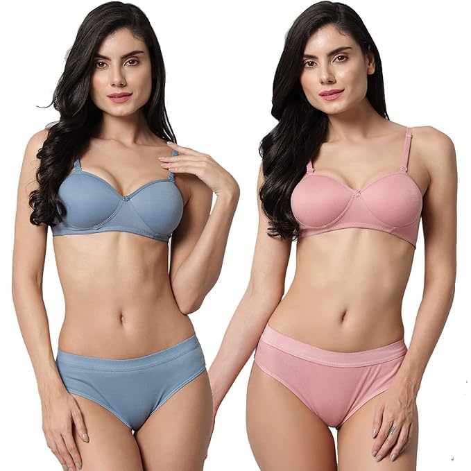 Half Padded Cotton Bra Panty Set for Women | Seamless Fit | Soft Breathable Fabric | Non Wired Design | Comfortable Stylish Innerwear Combo-picture-31