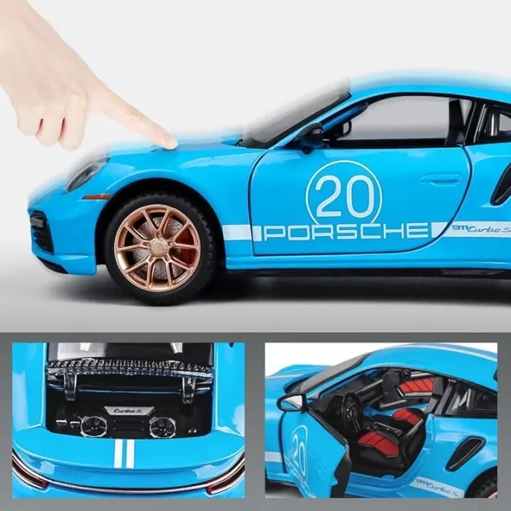 Image of WORSHIPER Compatible for 1:32 Porsche Carrera 911 Toy Car Model, Diecast Collectible Pull Back Model Car with Sound and Light, Toy Gift Vehicles for Adults Kids Boys Girls?Blue?