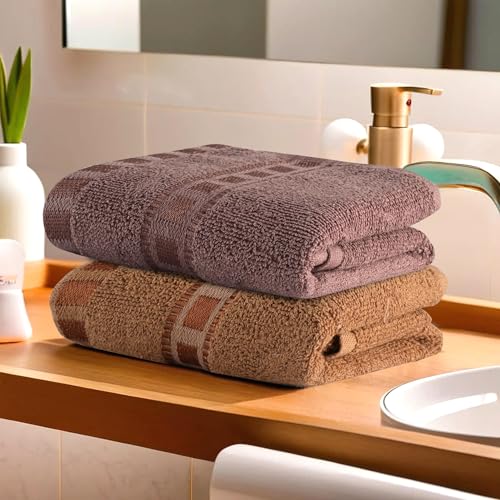 Kuber Industries 144 Tc Pack of 2 Cotton Hand/Face Towels for Men & Women | Easily Washable | Workout Gym Napkins for Men | Pocket Towel - Golden & Brown