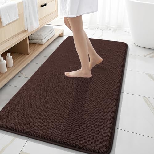 Image of OLANLY Thick Memory Foam Bathroom Runner Rugs 47x20, Extra Soft Absorbent Long Bath Rug, Quick Dry Bath Mats, Non-Slip, Machine Washable Mat for Bathroom, Tub and Shower, Home Decor Accessories, Brown