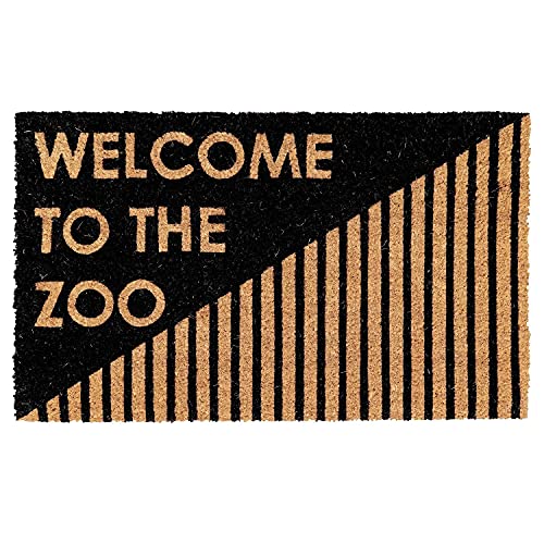 Image of Onlymat inchWelcome to The Zoo Anti-Slip Doormat, Coir with PVC Backing, Rectangular (75x45cm), Black /Brown - for Entryway, Outdoor, Home, Living Room, Hall & Door Use.