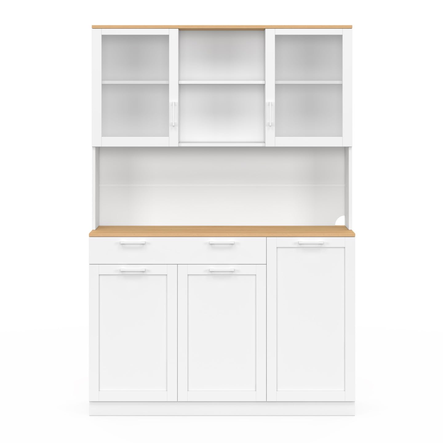 IDMarket - Buffet de Cuisine vitré 120 cm VITO Blanc Plateau façon hêtre