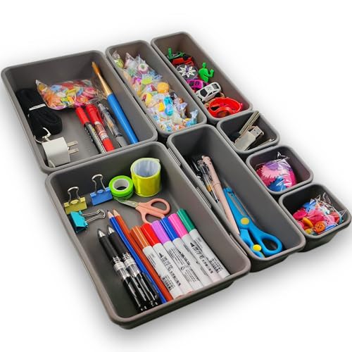 Organizer cassetti da scrivania,Set di 8 unità in plastica,Organizer Riordina-Cassetti Organizzatore Componibile,Multifunzionale Portaoggetti Organizer per Ufficio,Camera da letto,Bagno,Toletta