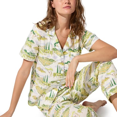 Image of Bed Head PJs Womens Matching Pajamas - Soft Organic Cotton Button Down PJ Shirt & Cropped Pants Set - Loungewear & Sleepwear