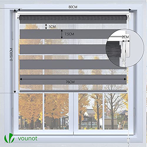 VOUNOT® Set of 2 Day and Night Blinds No Drill, Zebra Roller Blinds for Windows Double Layer Translucent and Blackout Fabric - Image 4
