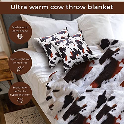 Shop Lc Cow Print Blanket With 2 Cushion Covers - Flannel Fleece Brown Cow Blanket Queen Size (79"X 59") - Soft Lightweight Fuzzy Cow Print Blankets And Throws For All Seasons (Pillow Size - #TOP1