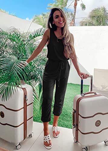 Prettygarden Women's Two Piece Outfit Sleeveless Crewneck Tops With Sweatpants Active Tracksuit Lounge Wear (Black,Medium) #TOP1