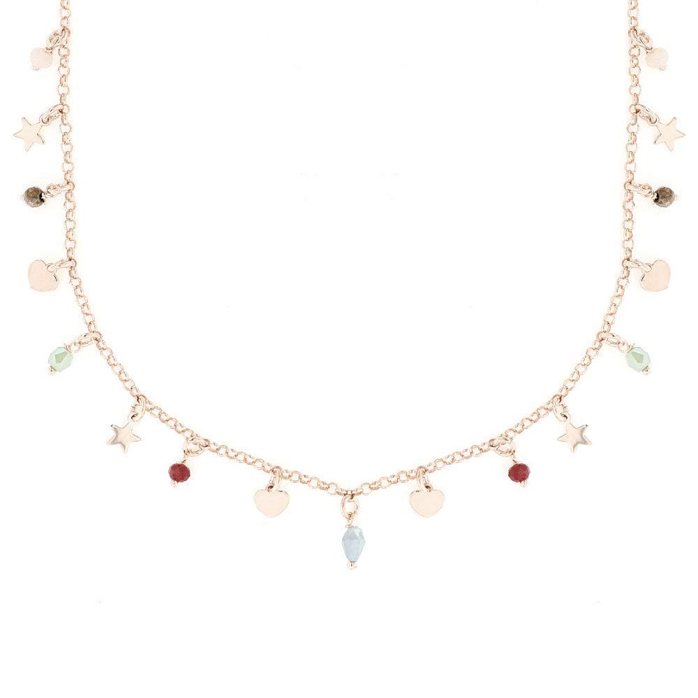 Linea Italia Gioielli - Collana Girocollo per Donna in Argento 925 Placcato Rosa con Perline Colorate, Cuori e Stelle - Made In Italy