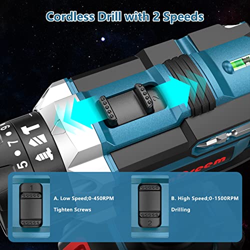 Taladro Atornillador 21V, Taladro Percutor a Bateri, Taladro Batería Atornillador Electrico con 61 Accesorios Baterías - Imagen 5