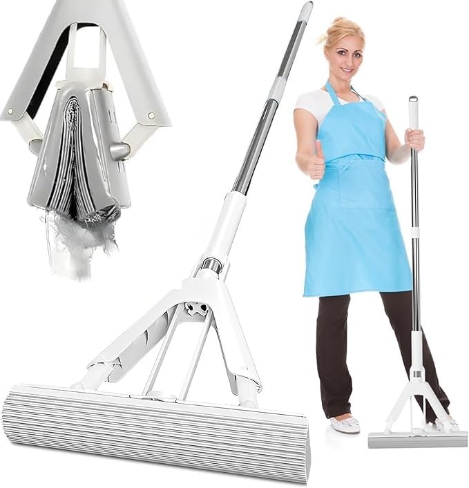 Calyrex PVA Sponge Mops for Floor Cleaning Squeeze with 60 Long Handle, Self Wringing Mop with 15 Head for Kitchen Bathroom Tiles, Sponge Mops for Floor Cleaning with Wringer (B0DFYHWZKK) Amazon Price History, Amazon Price Tracker