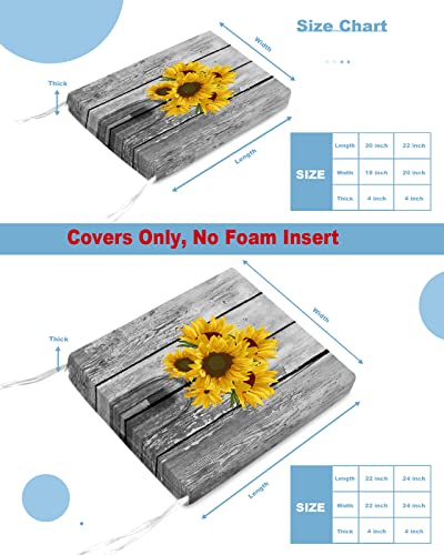 Outdoor Chair Seat Covers, Watercolor Farm Yellow Sunflower Waterproof Cushion Cover Sectional Farm Chic Wood Barn Furniture Protector Slipcovers For Dining Room Party Event Chairs 2 Pack 22X22In #TOP4