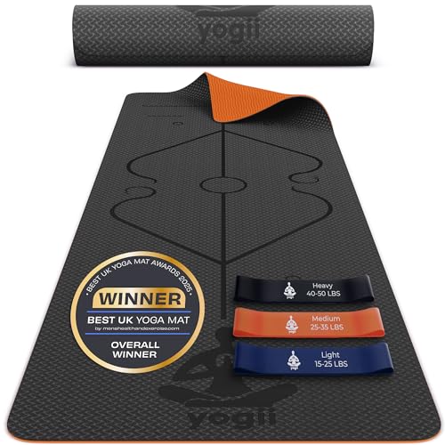 Yogii Yoga Mat and Resistance Bands - Non-Slip 6mm Thick TPE & Travel-friendly Yoga Mat - Perfect for Home & Gym Exercise Fitness & Pilates - With Laser Alignment Guides for Men & Women (Black/Orange) Yogii Yoga Mat and Resistance Bands - Non-Slip 6mm Thick TPE & Travel-friendly Yoga Mat - Perfect for Home & Gym Exercise Fitness & Pilates - With Laser Alignment Guides for Men & Women (Black/Orange)