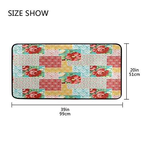 Red Rose Kitchen Rugs Plaid Tartan Bath Rug Runner Comfort Mat Non-Slip Doormats Carpet For Bathroom Indoor 39" X 20" #TOP2