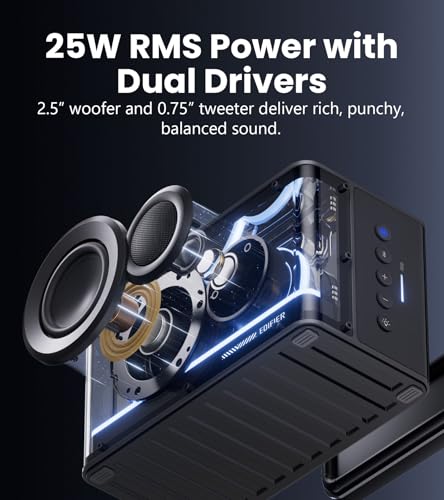 Image of Edifier QD25 Bluetooth Speaker | Portable Desktop Audio, 25W (RMS) Dynamic Sound, Hi-Res Audio, Splendid Light Effects, 15H Playtime, Bluetooth 6.0, Wireless Stereo Pairing, Black