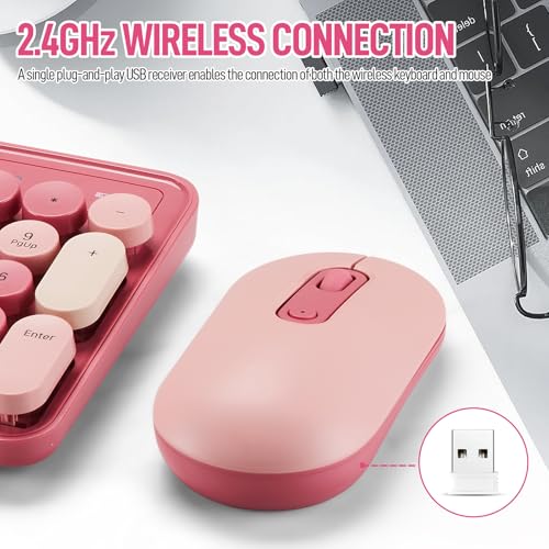 Image of Wireless Keyboard and Mouse Combo, Full Size Compact Quiet Wireless Keyboard and Mouse Set 2.4G Ultra-Thin Sleek Design for Windows, Desktop, PC, Notebook, Laptop,Round Keys Rose Pink Mixed Punk Color