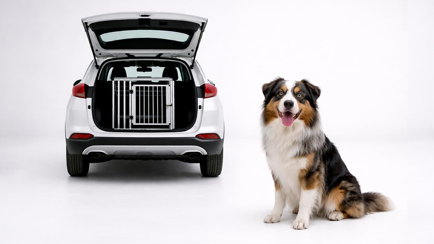 NK Transportín Perro Coche - Jaula para Perro con con Puerta y Cerradura, Ligera y Resistente, Diseño Compacto, Montaje Rápido y Sencillo, Fácil de Limpiar, Espacioso y Cómodo, Tamaño M