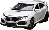 Civic Type-R Miniatura, Carro de Brinquedo em Metal, 15cm, Preto com Detalhes Vermelhos, Luzes e Som, Portas e Capô que Abrem, Escala 1:32, Fricção e Bateria