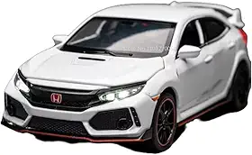 Civic Type-R Miniatura, Carro de Brinquedo em Metal, 15cm, Preto com Detalhes Vermelhos, Luzes e Som, Portas e Capô que Abrem, Escala 1:32, Fricção e Bateria
