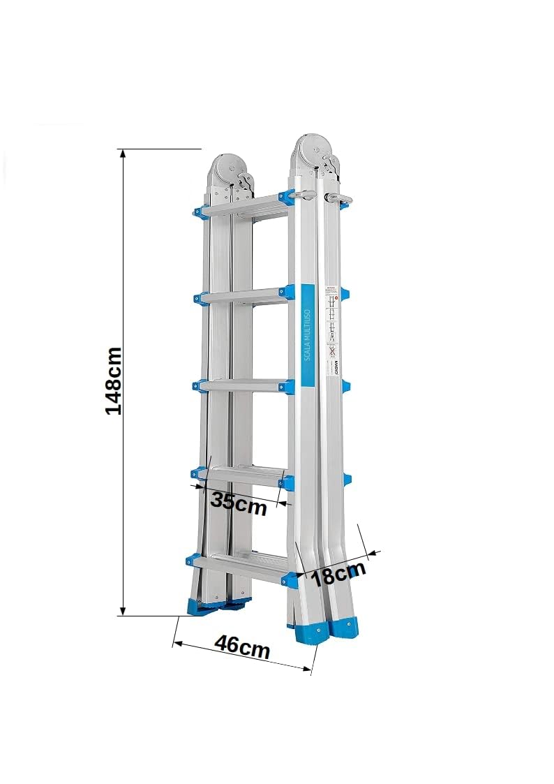 TREPPE Scala articolata pieghevole telescopica multifunzione alluminio 4 x 5 gradini 5,10 m