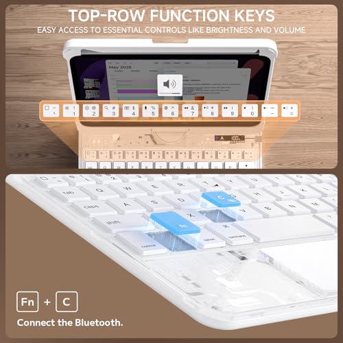Image of Transparent Case with Keyboard for iPad mini 7 A17 Pro(2024) & Mini 6 (2021) 8.3 inch,7-Color Backlit,Wireless Keyboard, 360Rotating,with trackpad,Pencil Holder,with Shortcuts,White