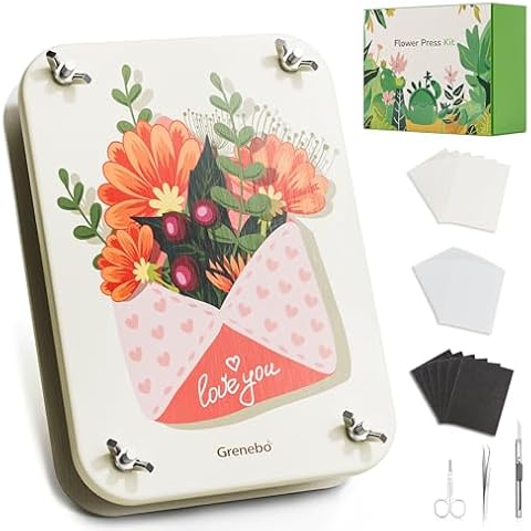 Grenebo Large Flower Press Kit, Exclusive Diatom Mud Board, 6-Layer Capacity for Superior Drying & Odor Absorption, Unleash Creativity with DIY Crafts, Ideal Gift for Gardeners & Craft Enthusiasts Cover