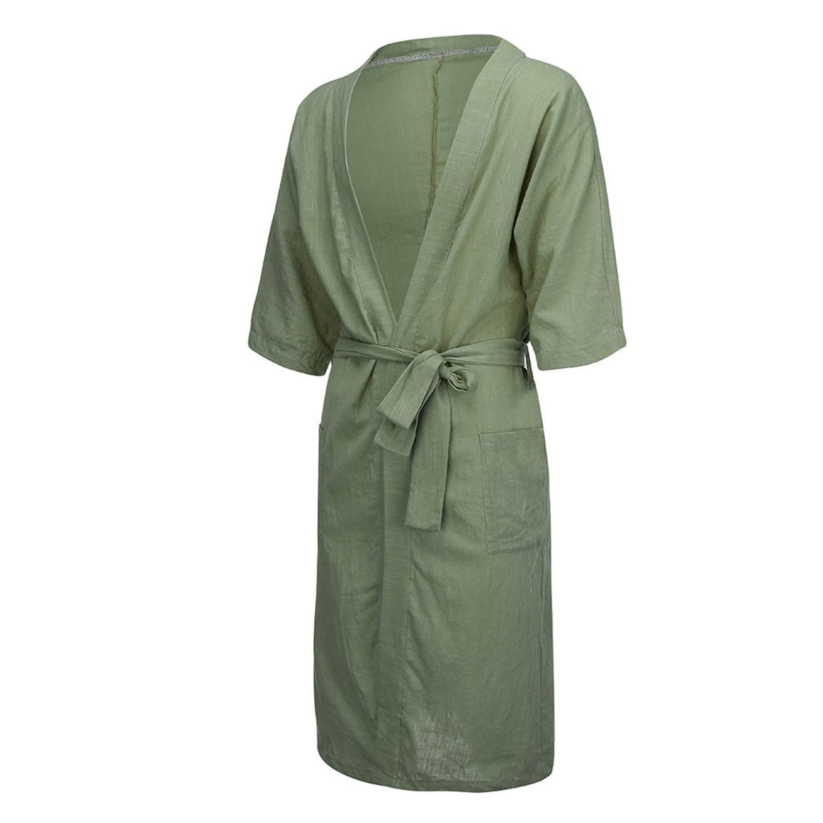 Peignoir De Bain Femme en Coton Et Lin Couleur Unie, Robe De Chambre Grande Taille, Chemise De Nuit à Manches Courtes, Fin Et Confortable VêTements De Nuit Femme