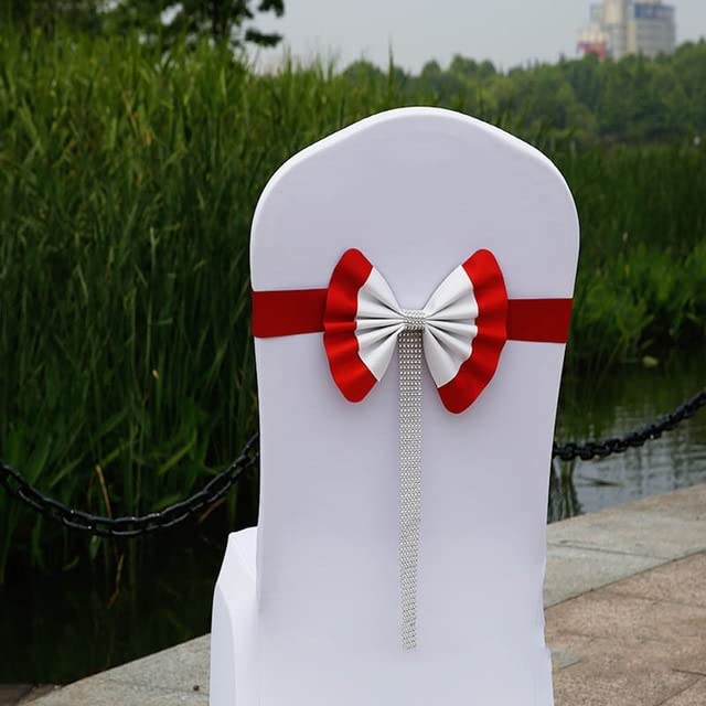 Noeud Papillon élastique de Mariage Ceinture arrière pour décorations de Chaise d'hôtel-Rouge,50pcs