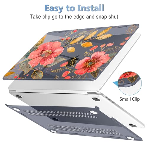 Image of Mektron Case for 2026 MacBook Air 13-inch M5 Laptop A3449 with 13.6-inch Liquid Retina Display, 2025 2024 2022 M4 /M3 /M2 MacBook Air 13 inch Hard Shell Cover, Fit Model A3240 A3113 A2681, Floral C339