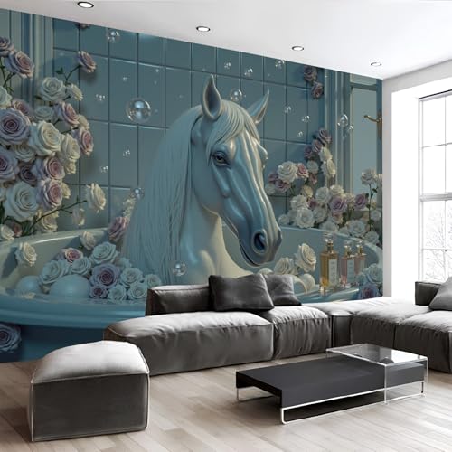 Fotomurales caballo de bañera para cubrir paredes aburridas con papel pintado seda azul 6