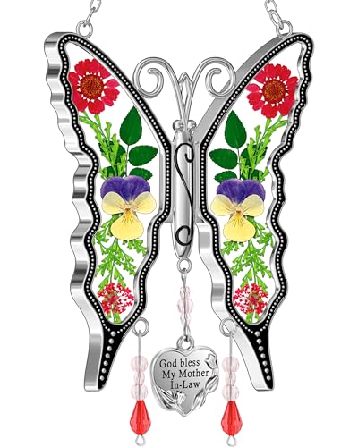Product Image of the KY&BOSAM Gifts for Mom Butterfly Suncatcher God Bless My Mother-in-Law Stained Glass Sun Catchers for Windows Hangings Wind Chime Ornament for Women Valentine`s Birthday Decor