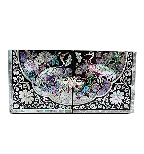Mykoreangift Boite à Bijoux Luxe, achat Cadeau Femme. Artisanat en Nacre Naturelle. Design Asie hérons et pins Cover