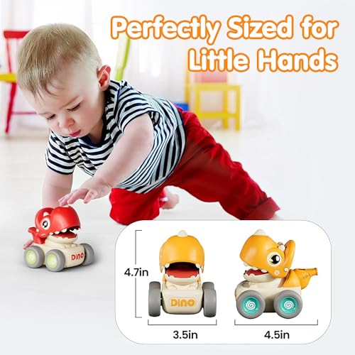 Image of Kidology Dinosaur Cars with Whistle Music for Toddlers, Friction-Powered Dino Cars, Mini Press & Go Vehicles, Montessori Educational Toy for Boys & Girls (Pack of 1-Random Color)