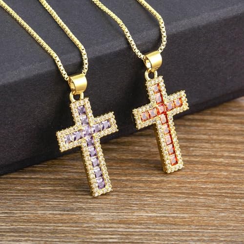 Collier pendentif croix multicolore de qualité supérieure serti de zircons - 2
