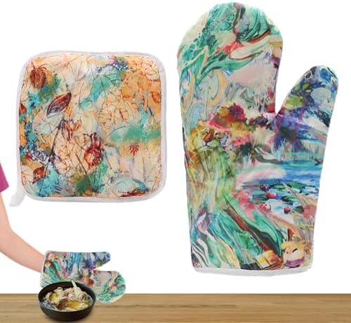 Juego de guantes de horno – Utensilios de cocina resistentes al calor – Guantes de cocina lavables Juego de estera para restaurante, cafetería, panadería, barbacoa al aire libre, fiesta, camping